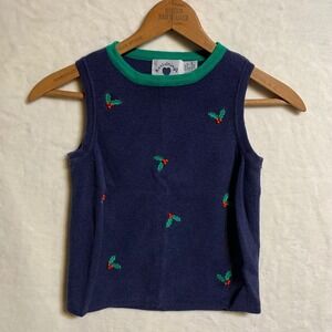 Hartstrings Kids Vintage Navy Blue Holly Berry Beaded Knit Sweater Vest Size 7/8
